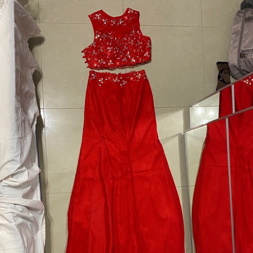 PromGirl Red Two-Piece Prom Dress